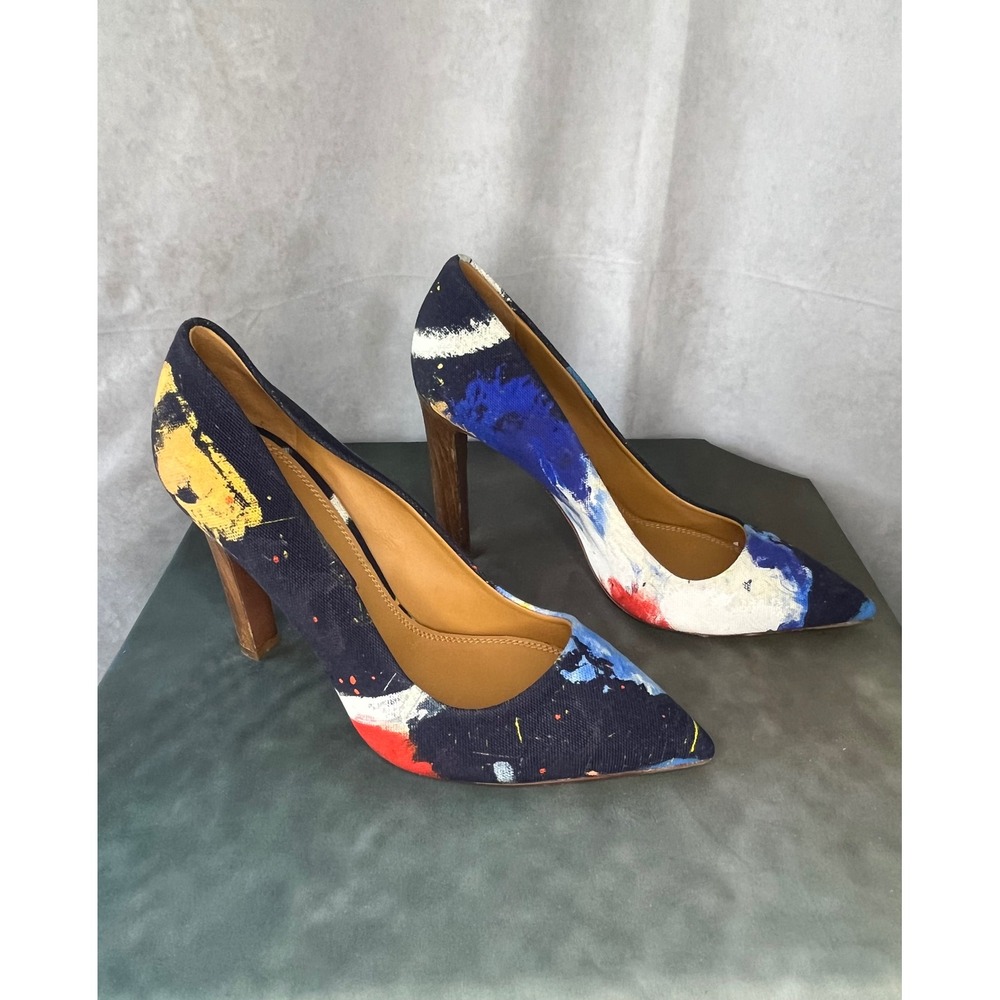Ralph Lauren Purple Label Celia Abstract Art Pumps Italy Block Heel Size 37 US 7 - Picture 2 of 16